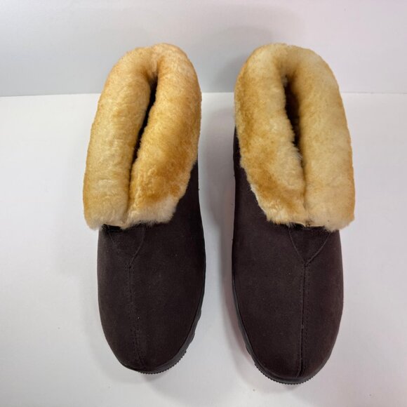 Great Northwestern Men's Brown Suede Leather Shearling Slip On Slippers sz 11 - Picture 3 of 11